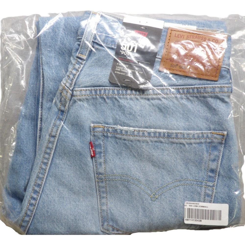 NWT Levi 501 90s Jean Women W28x32 Look Downhill Blue Straight Leg Premium Denim